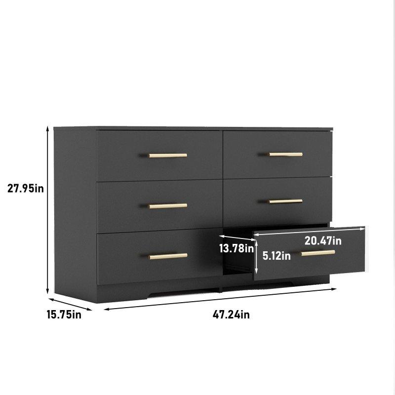 Siyah MDF Gold Kulplu 6 Çekmeceli Şifonyer - 299633