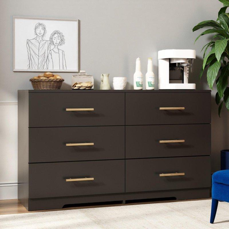 Siyah MDF Gold Kulplu 6 Çekmeceli Şifonyer - 299633