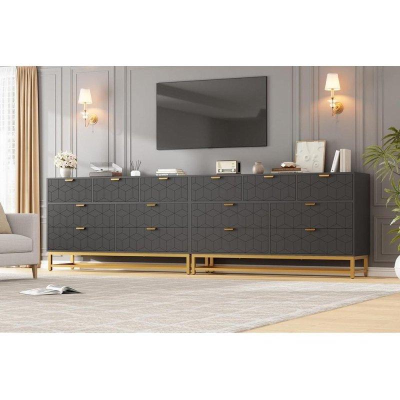 Siyah MDF Gold Kulplu 7 Çekmeceli Şifonyer - 136x41x81 cm - 310000