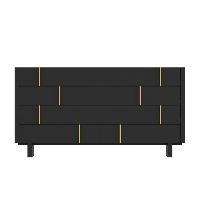 Siyah MDF Gold Kulplu 9 Çekmeceli Şifonyer - 181x95 cm - 300070