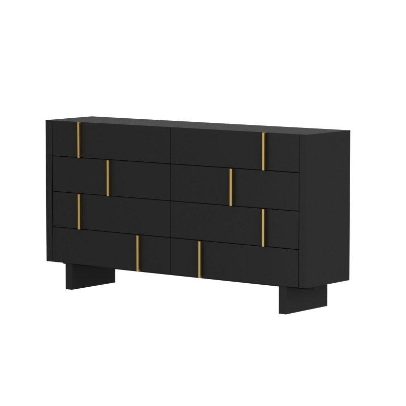 Siyah MDF Gold Kulplu 9 Çekmeceli Şifonyer - 181x95 cm - 300070