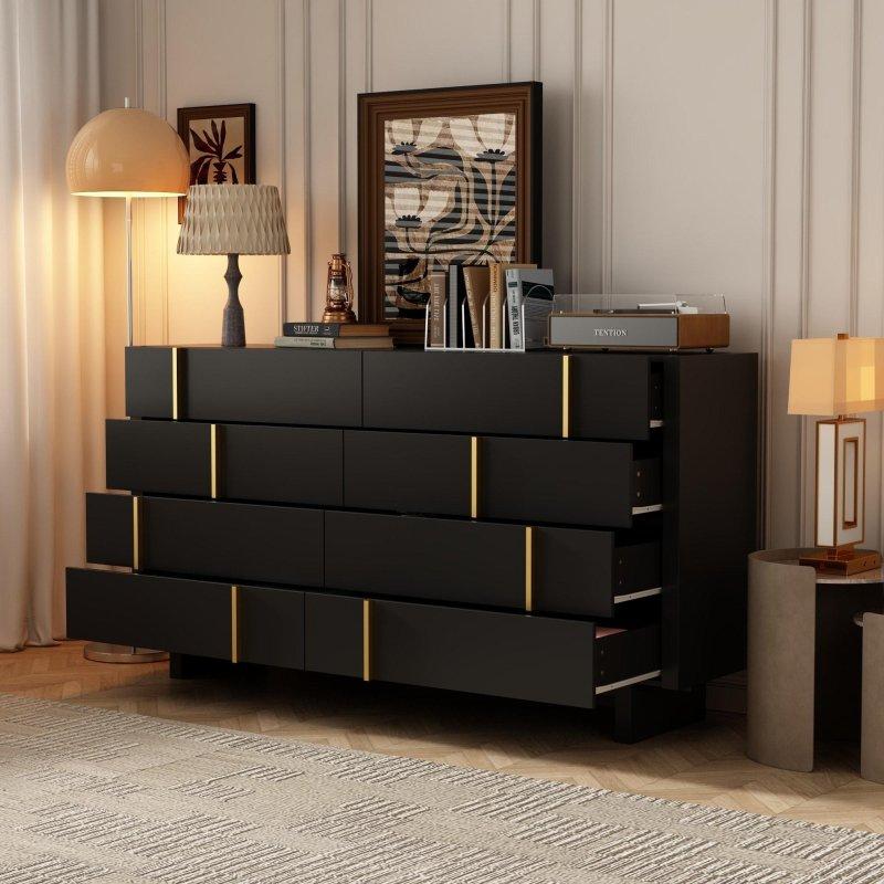 Siyah MDF Gold Kulplu 9 Çekmeceli Şifonyer - 181x95 cm - 300070