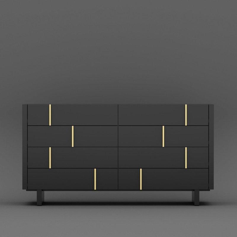Siyah MDF Gold Kulplu 9 Çekmeceli Şifonyer - 181x95x40 cm - 311149