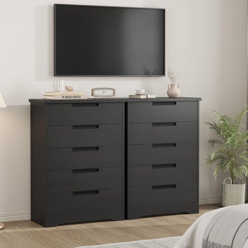 Siyah MDF Gömme Kulplu 5 Çekmeceli Şifonyer - 78x78x113 cm - 299717
