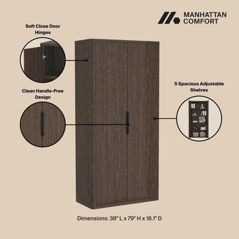 Siyah MDF Kapaklı Ayarlanabilir 5 Raflı Kulpsuz Kitaplık - 97x201x46 cm - 318109