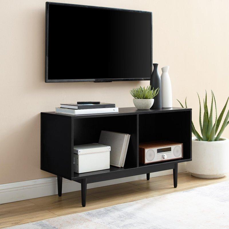 Siyah MDF Kaplama Plak Saklama Alanlı Konik Ayaklı Kitaplık - 102x41x57 cm - 315737