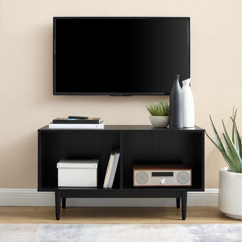Siyah MDF Kaplama Plak Saklama Alanlı Konik Ayaklı Kitaplık - 102x41x57 cm - 315737
