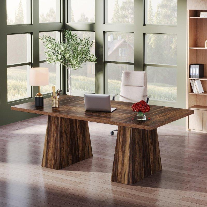 Siyah MDF Kavisli Kenarlı Ahşap Ayaklı Ofis Masası - 161x79 cm - 328074