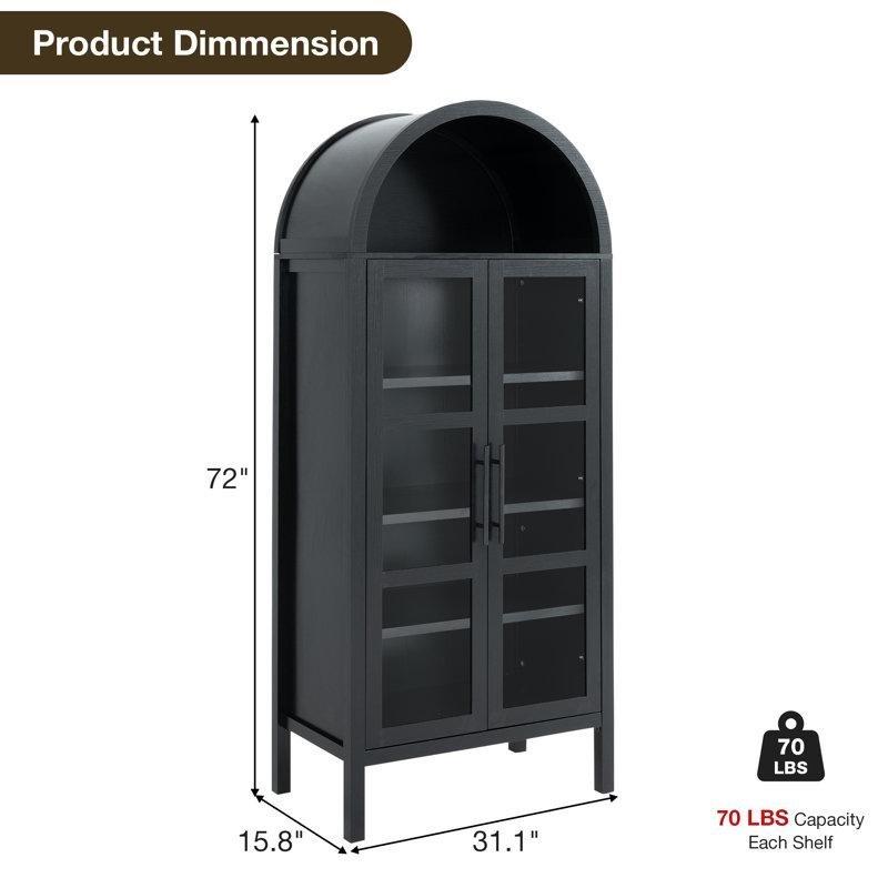 Siyah MDF Kemerli Ayarlanabilir Raflı Cam Kapaklı Kitaplık - 183x79 cm - 238244