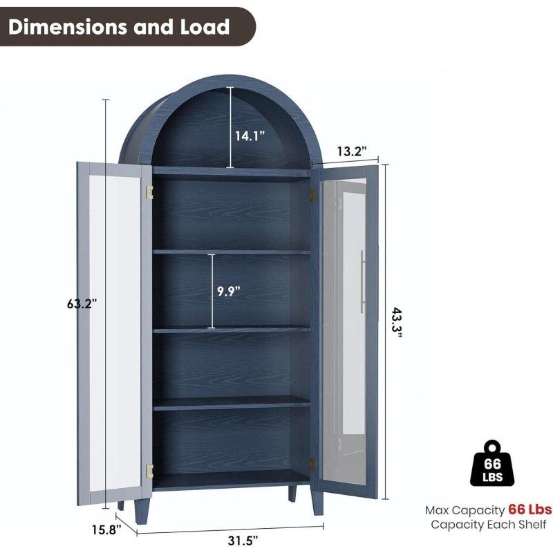 Siyah MDF Kemerli Tasarım 5 Raflı Ayarlanabilir Cam Kapaklı Kitaplık - 81x161 cm - 239265