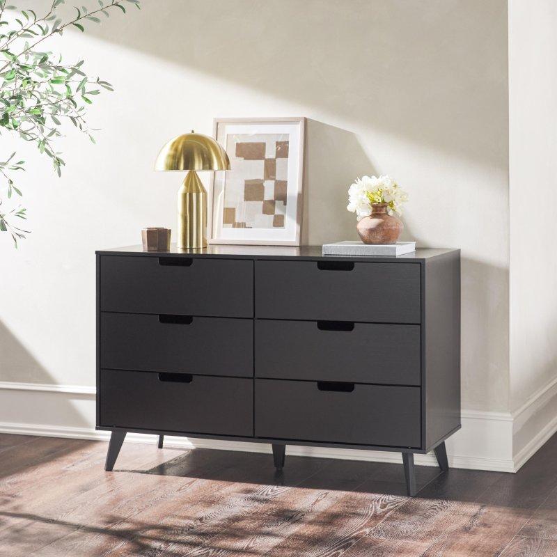 Siyah MDF Kulpsuz Tasarımlı 6 Çekmeceli Şifonyer - 133 cm - 304123