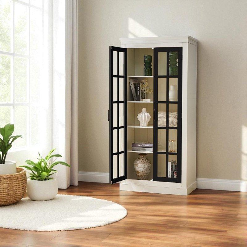 Siyah MDF Latisli Cam Kapaklı Ayarlanabilir Raflı Kitaplık - 181 cm - 315057