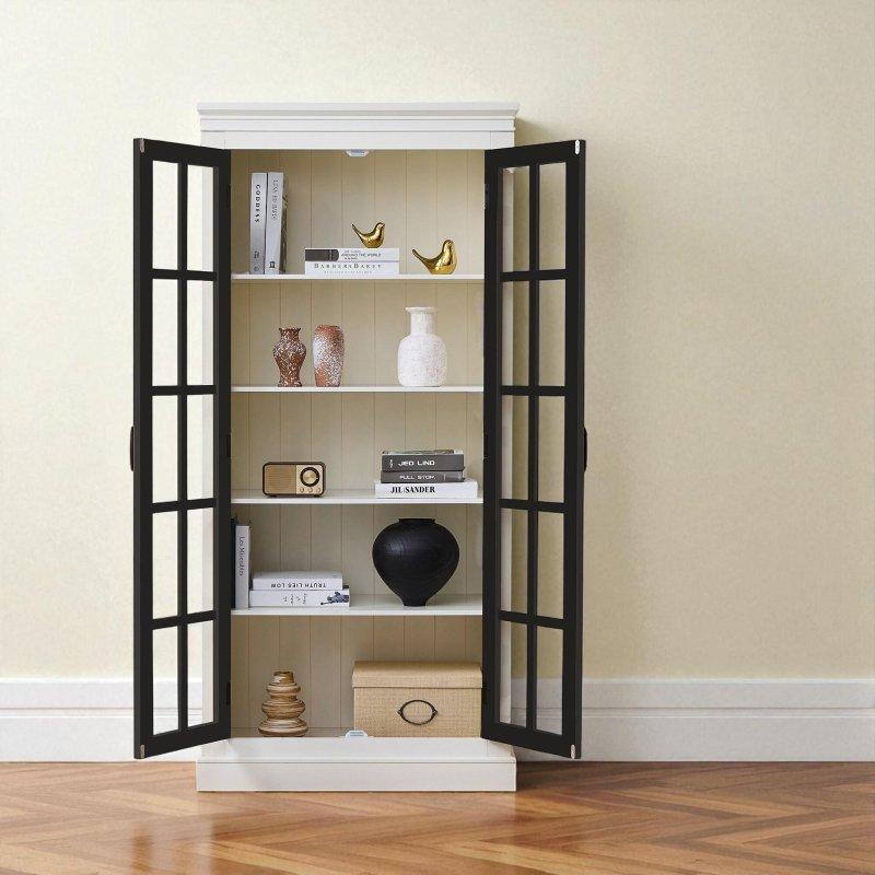 Siyah MDF Latisli Cam Kapaklı Ayarlanabilir Raflı Kitaplık - 181 cm - 315057