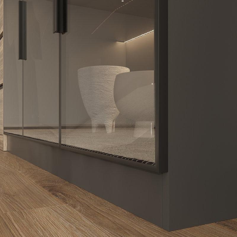Siyah MDF LED Aydınlatmalı Kombinasyon Cam Kapaklı Kitaplık - 241 cm - 238822
