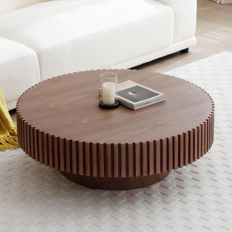 Siyah MDF Mat Kaide Ayaklı El Yapımı Yuvarlak Orta Sehpa - 81 cm - 243622