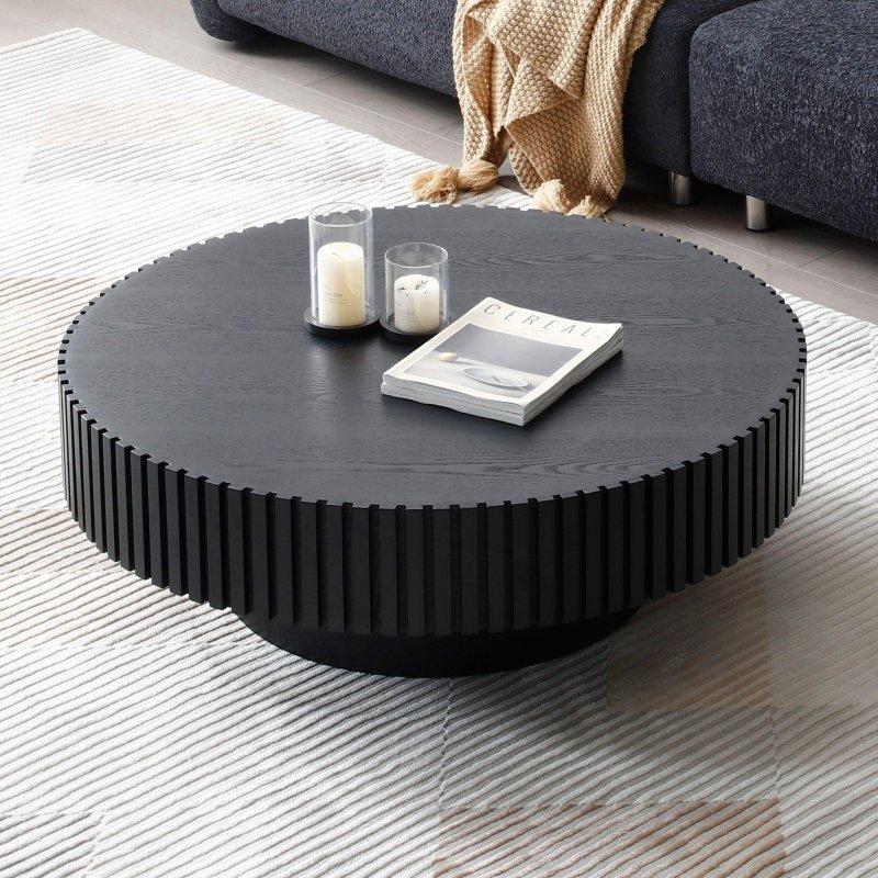 Siyah MDF Mat Kaide Ayaklı El Yapımı Yuvarlak Orta Sehpa - 81 cm - 243622