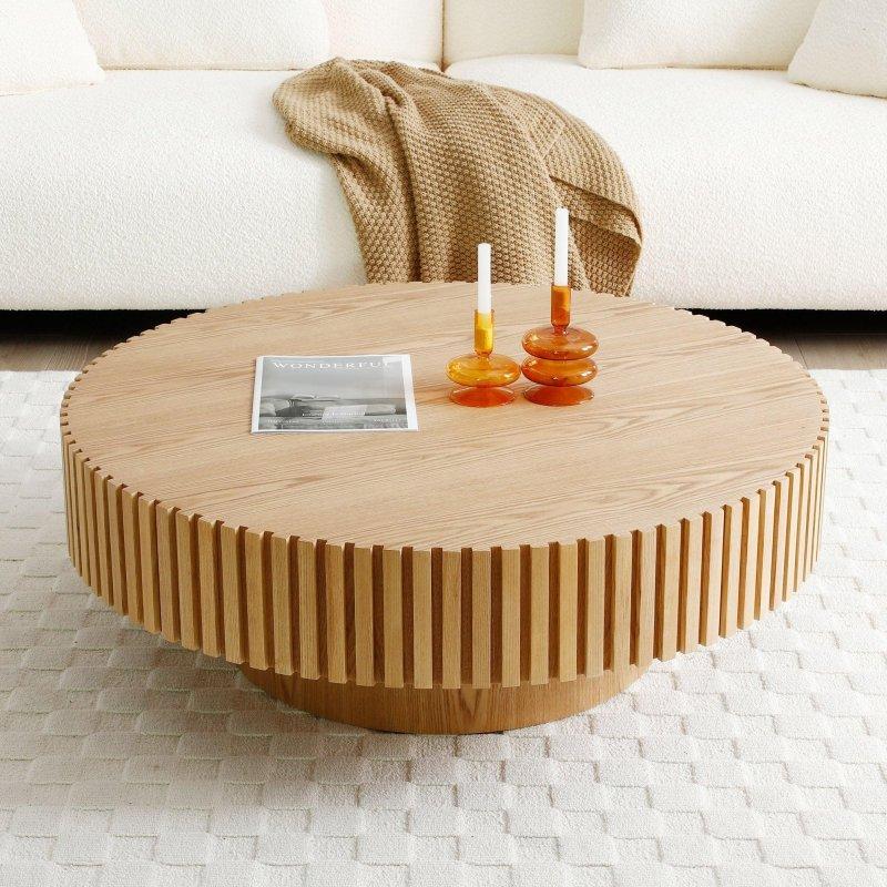 Siyah MDF Mat Kaide Ayaklı El Yapımı Yuvarlak Orta Sehpa - 81 cm - 243622
