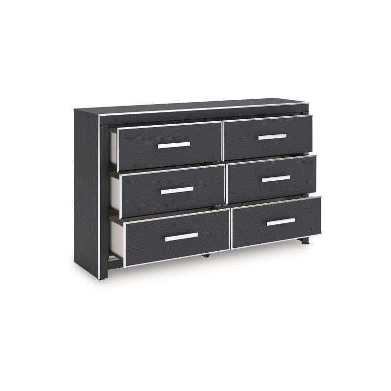 Siyah MDF Mat Krom Detaylı 6 Çekmeceli Şifonyer - 150 cm - 309699