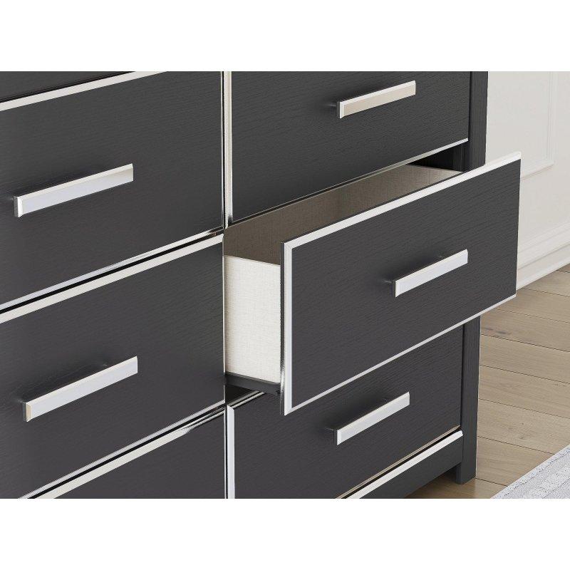 Siyah MDF Mat Krom Detaylı 6 Çekmeceli Şifonyer - 150 cm - 309699