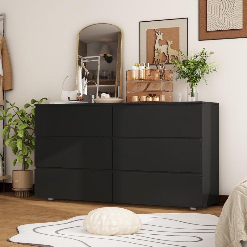 Siyah MDF Mat Yüzeyli 6 Çekmeceli Yatay Şifonyer - 150x83x40 cm - 308776