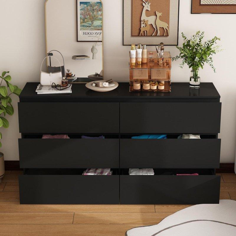 Siyah MDF Mat Yüzeyli 6 Çekmeceli Yatay Şifonyer - 150x83x40 cm - 308776