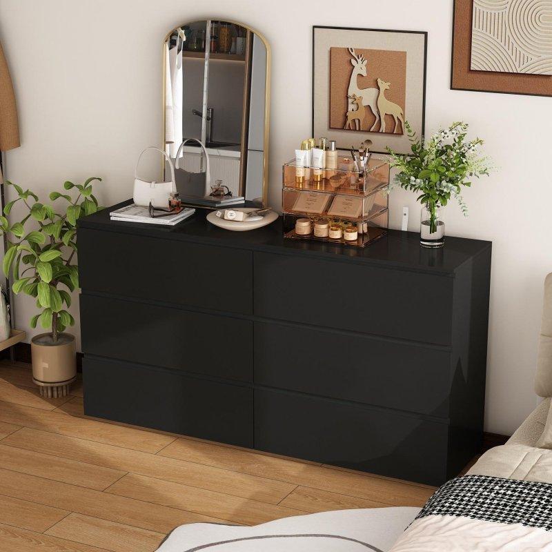Siyah MDF Mat Yüzeyli 6 Çekmeceli Yatay Şifonyer - 150x83x40 cm - 308776