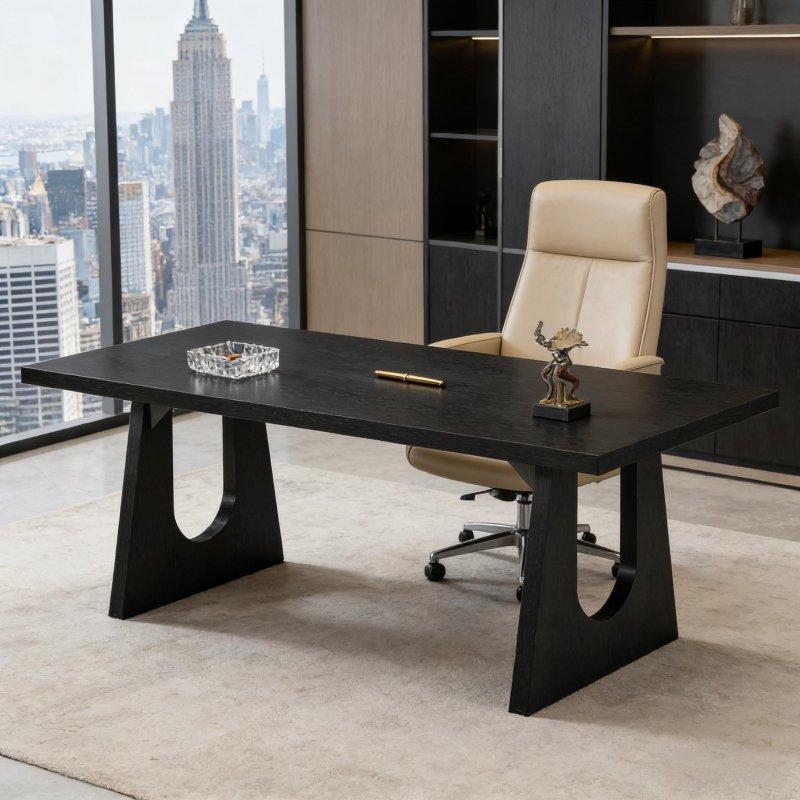 Siyah MDF Metal Destekli Rustik Ofis Masası - 181x91 cm - 326529