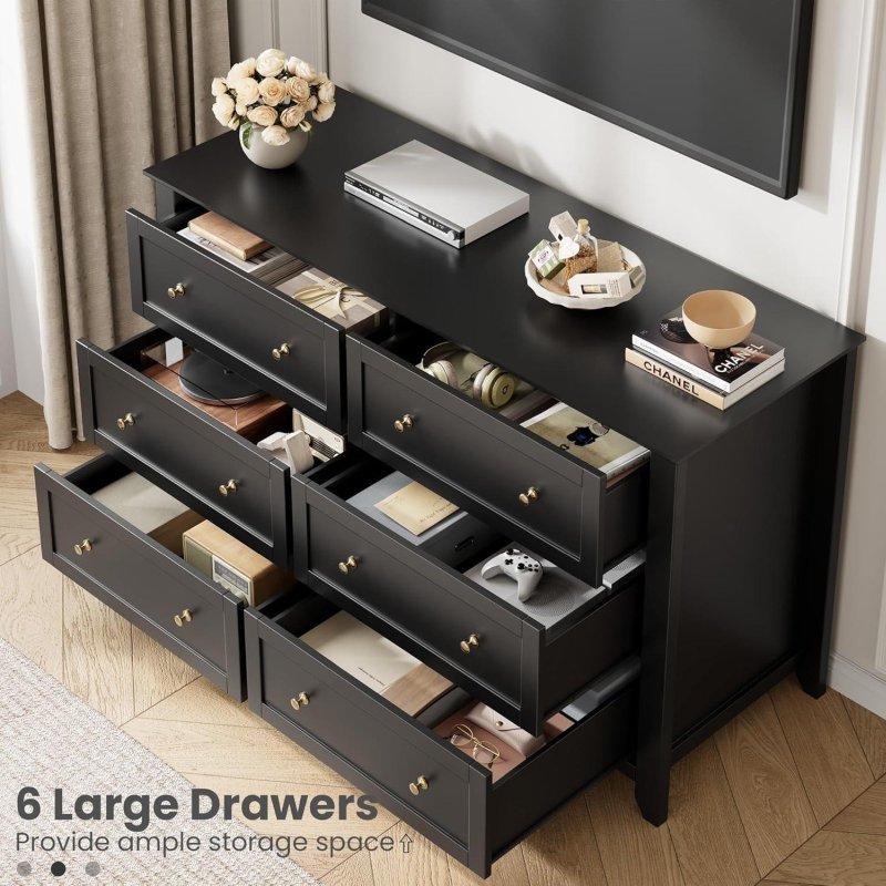 Siyah MDF Metal Kulplu 6 Çekmeceli Şifonyer - 138 cm - 311330