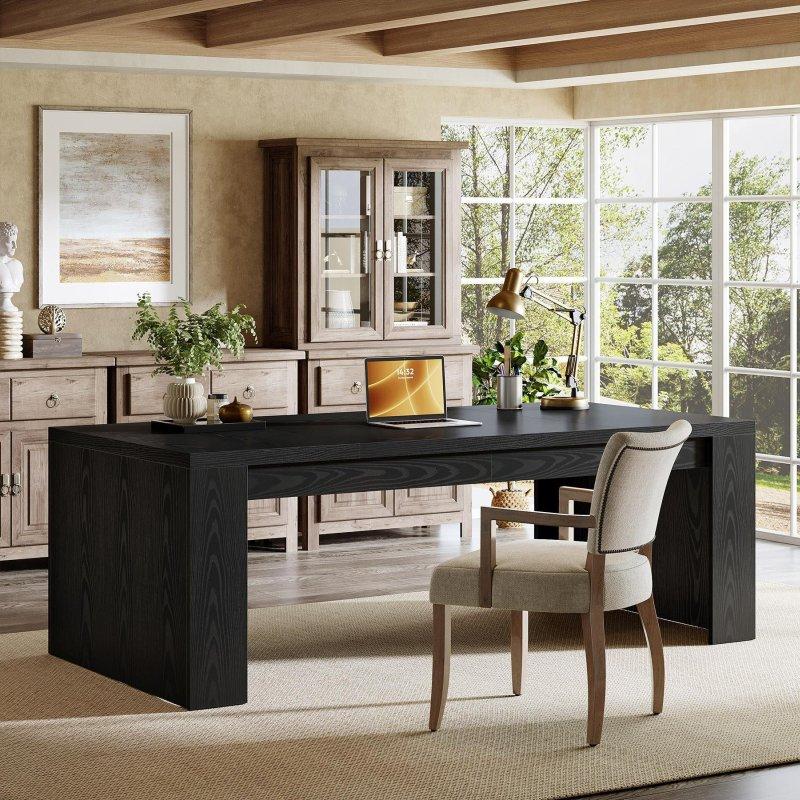 Siyah MDF Metal Takviyeli Geniş Ofis Masası - 180x80 cm - 328125