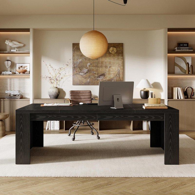 Siyah MDF Metal Takviyeli Geniş Ofis Masası - 180x80 cm - 328125