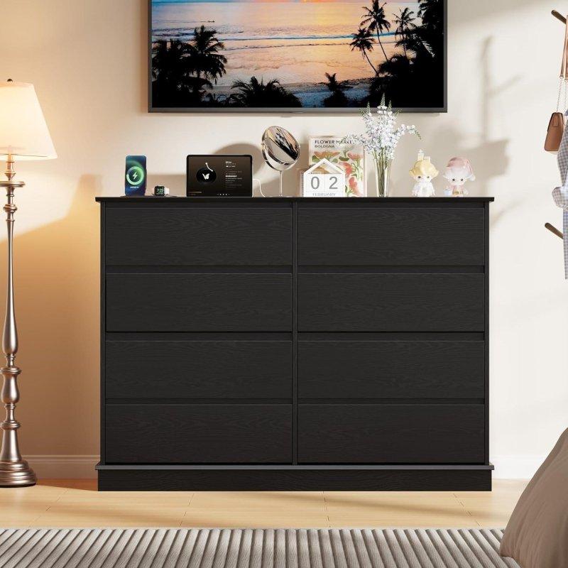 Siyah MDF Modern 8 Çekmeceli Yatay Şifonyer - 297876