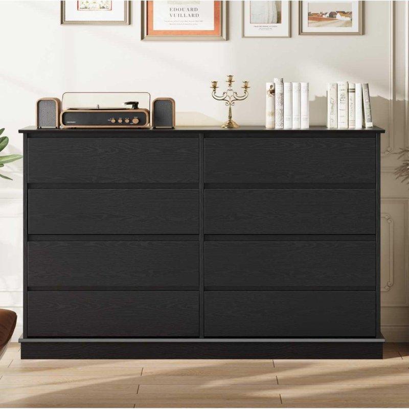 Siyah MDF Modern 8 Çekmeceli Yatay Şifonyer - 297876