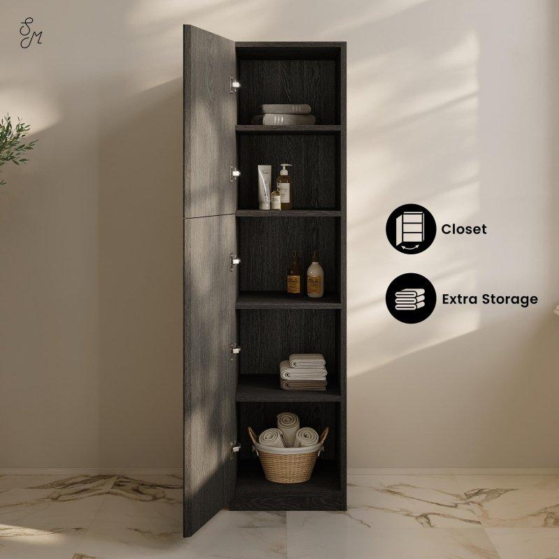 Siyah MDF Modern Ayaklı Çok Amaçlı Banyo Dolabı - 39x39x153 cm - 333628