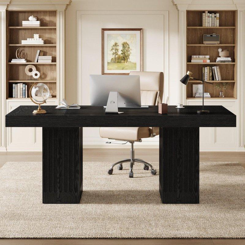 Siyah MDF Modern Çift Ayaklı Ofis Masası - 160 cm - 326416
