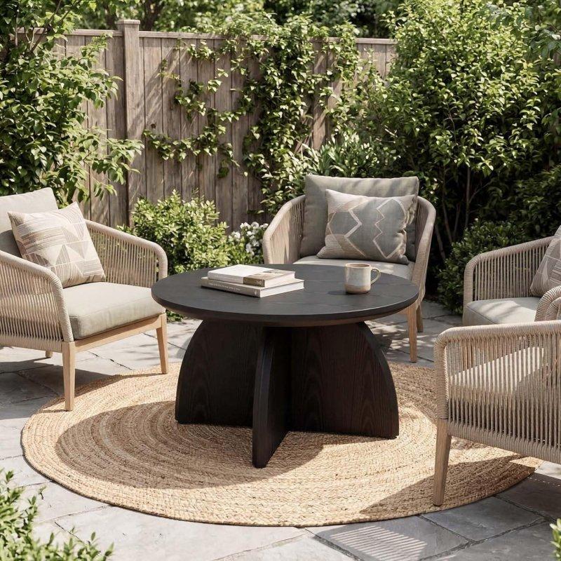 Siyah MDF Modern Kaide Ayaklı Yuvarlak Orta Sehpa - 81x45 cm - 242371