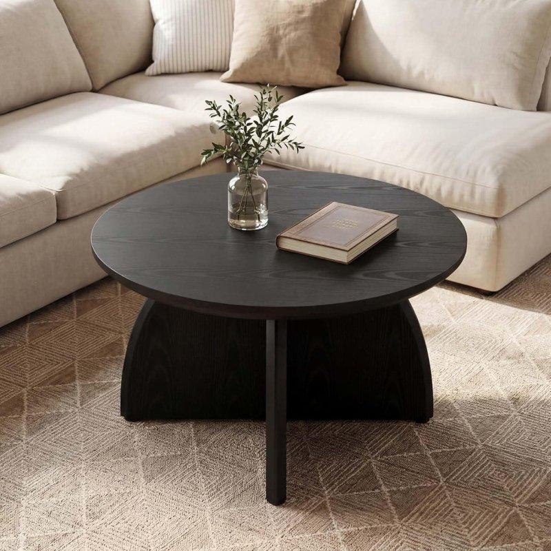 Siyah MDF Modern Kaide Ayaklı Yuvarlak Orta Sehpa - 81x45 cm - 242371