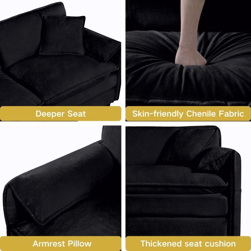 Siyah MDF Modüler 3 Yastıklı Derin Oturumlu Bohem Koltuk - 279 cm - 293456