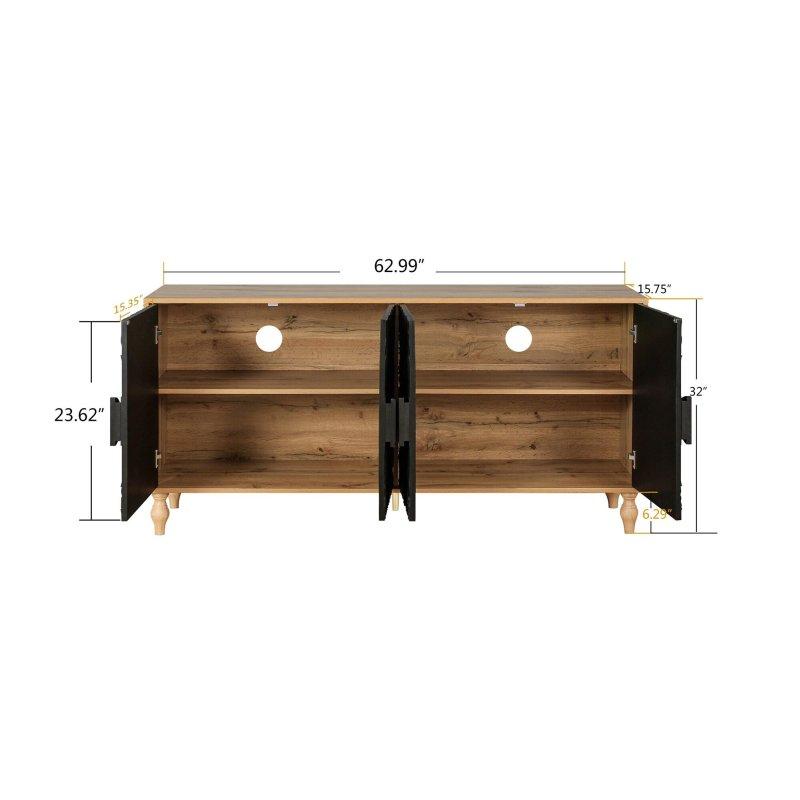 Siyah MDF Oyma Kapaklı Ayarlanabilir Raflı Bohem Konsol - 160x41x82 cm - 325069