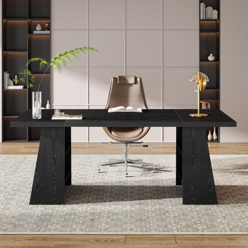 Siyah MDF Raflı Dikdörtgen Ofis Masası - 161x79 cm - 326452