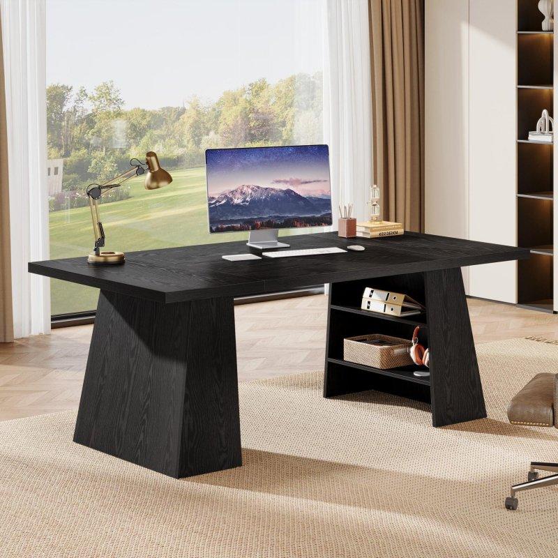 Siyah MDF Raflı Dikdörtgen Ofis Masası - 161x79 cm - 326452 Siyah MDF Raflı Dikdörtgen Ofis Masası - 161x79 cm - 326452