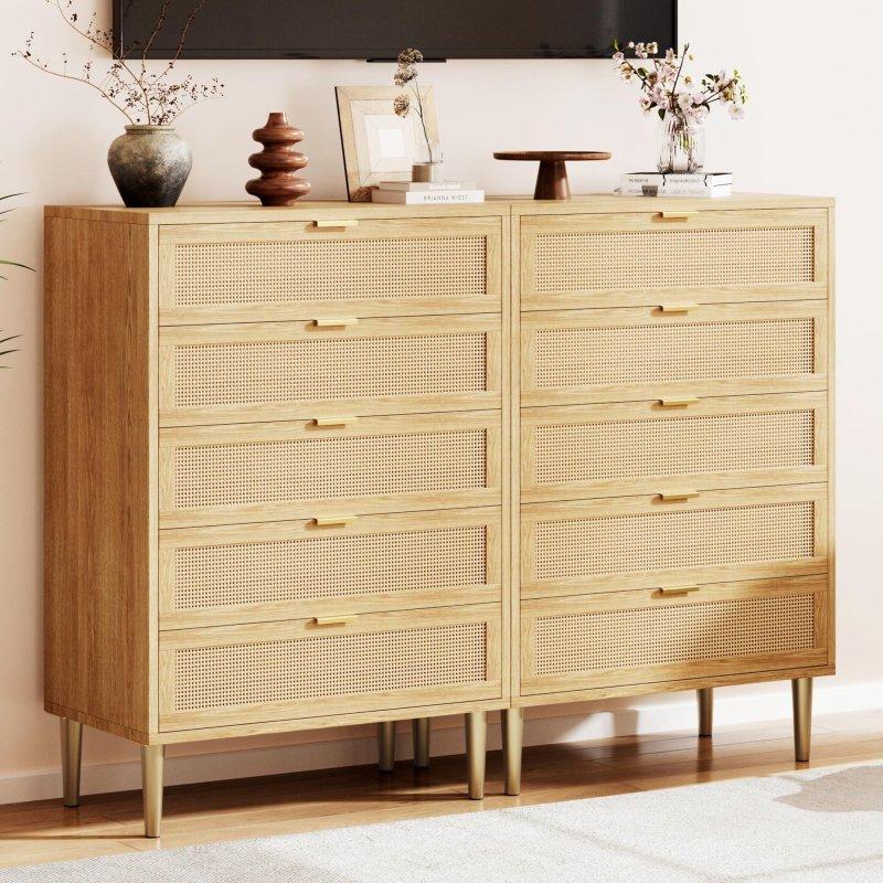 Siyah MDF Rattan 5 Çekmeceli Metal Ayaklı Dikey Şifonyer - 81x40x113 cm - 306076