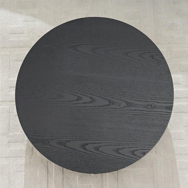 Siyah MDF Saklama Alanlı Kaide Ayaklı Yuvarlak Orta Sehpa - 80 cm - 240782