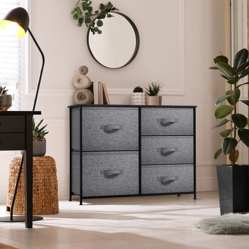 Siyah MDF Tablalı 5 Kumaş Çekmeceli Çelik Şifonyer - 86x70 cm - 308550