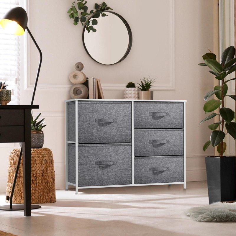 Siyah MDF Tablalı 5 Kumaş Çekmeceli Çelik Şifonyer - 86x70 cm - 308550