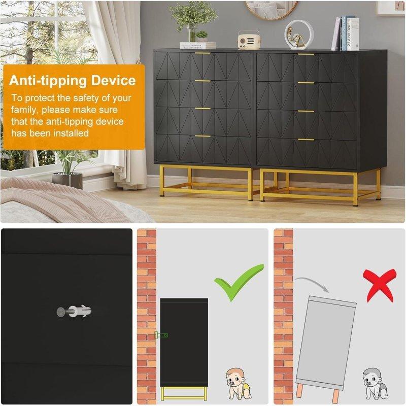 Siyah MDF Tablalı Metal Çerçeveli 4 Kumaş Çekmeceli Şifonyer - 40x30x74 cm - 300646