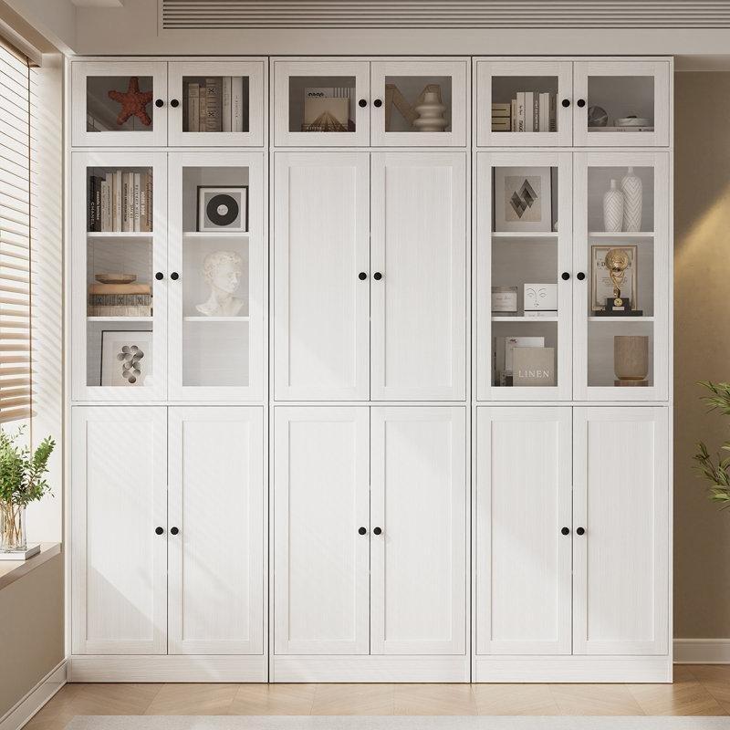 Siyah MDF Temperli Cam 7 Raflı 3 Çekmeceli Cam Kapaklı Kitaplık - 221x180 cm - 238648