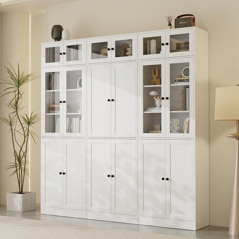 Siyah MDF Temperli Cam 7 Raflı 3 Çekmeceli Cam Kapaklı Kitaplık - 221x180 cm - 238648