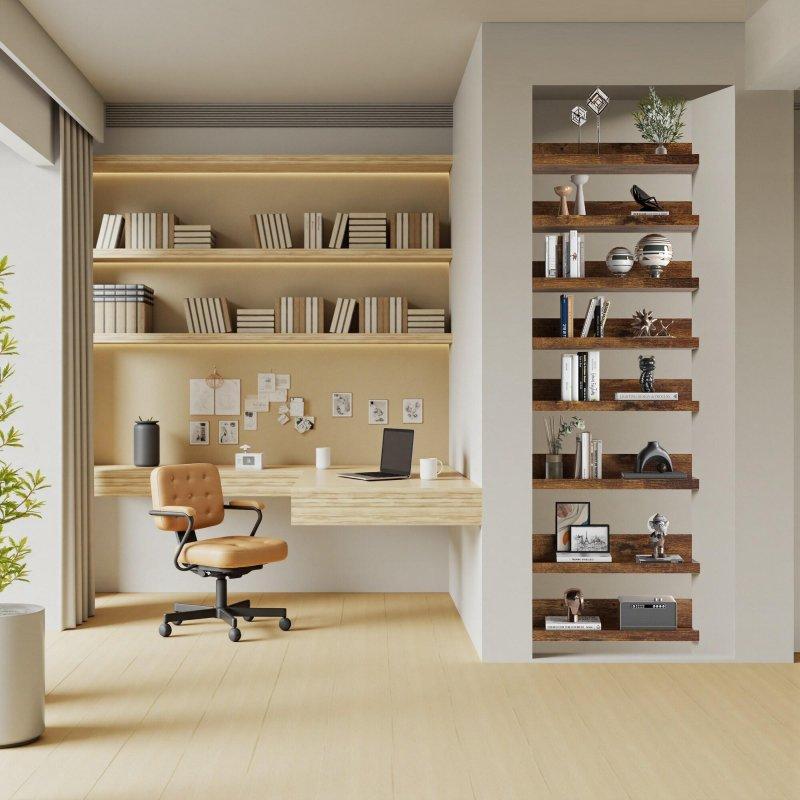 Siyah MDF U Şekilli Duvara Monte 8li Kitaplık - 318513