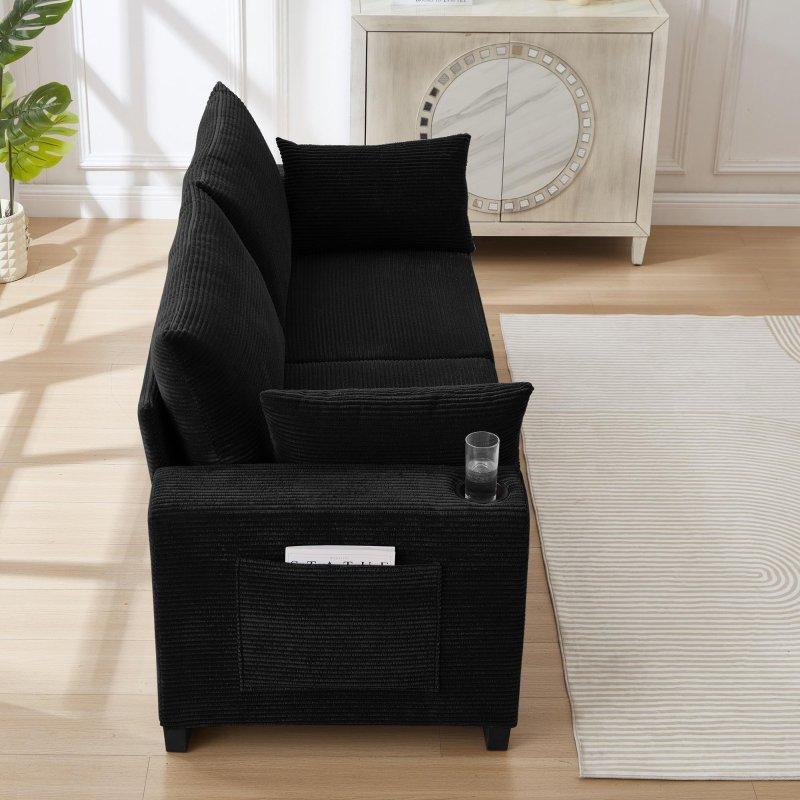 Siyah MDF USB Portlu Bardaklıklı 3 Kişilik Bohem Koltuk - 199x74 cm - 288411