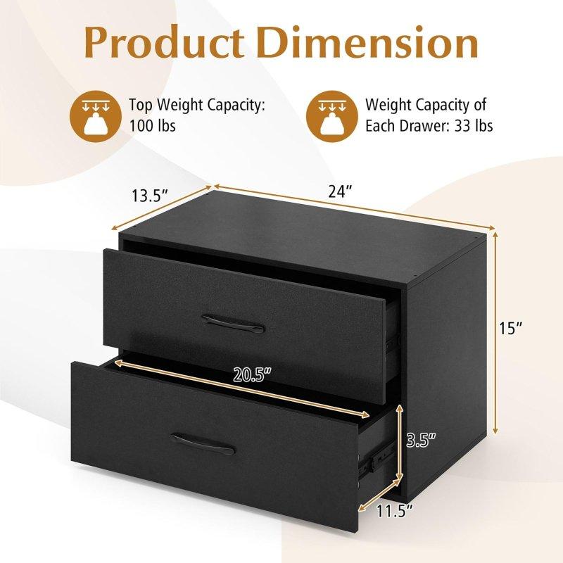 Siyah MDF Üst Üste Konulabilir 2 Çekmeceli Şifonyer - 61x35x39 cm - 307670